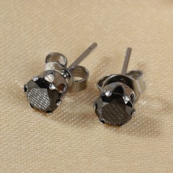 1 paire de puces d'oreilles acier inoxydable 316L & zircon cubique noir de 5 mm