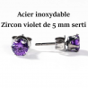 1 paire de puces d'oreille acier inoxydable & zircon violet 5 mm