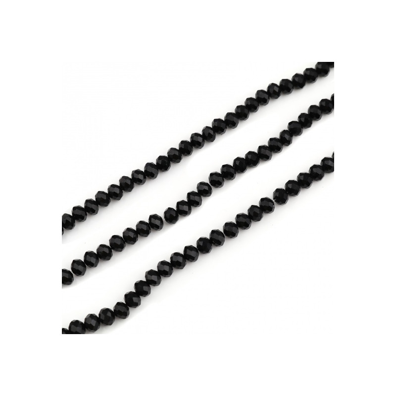 1 chapelet de perles de verre à facettes noir ~130 perles de 4 mm