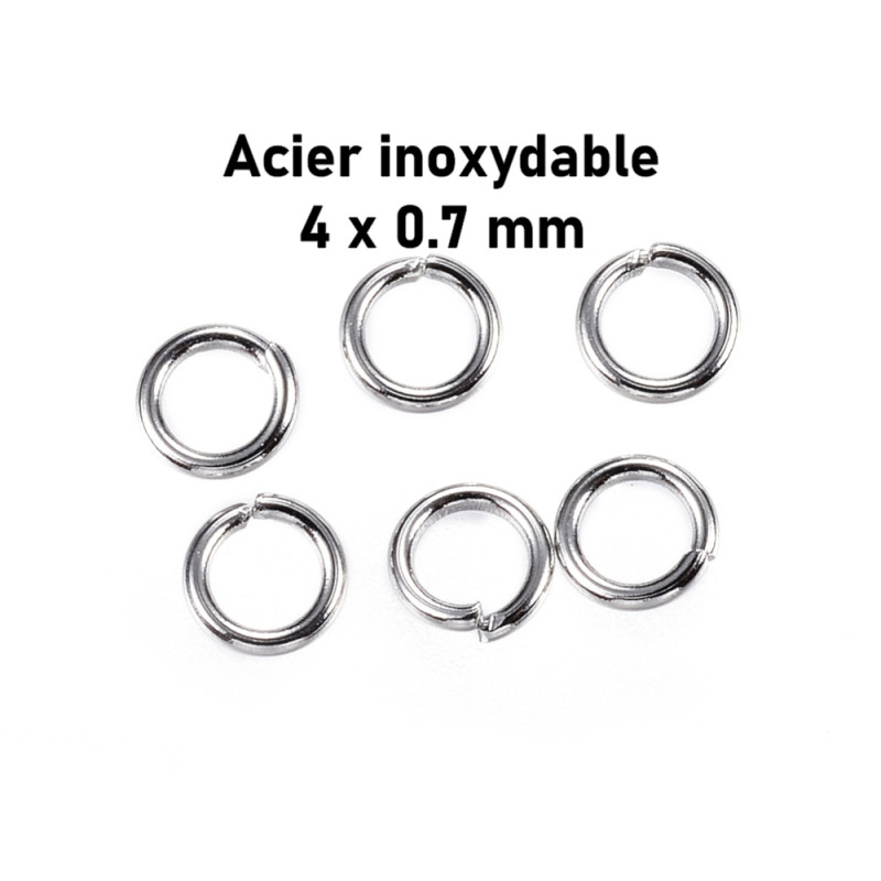 200 anneaux de jonction en acier inoxydable 4 x 0.7 mm