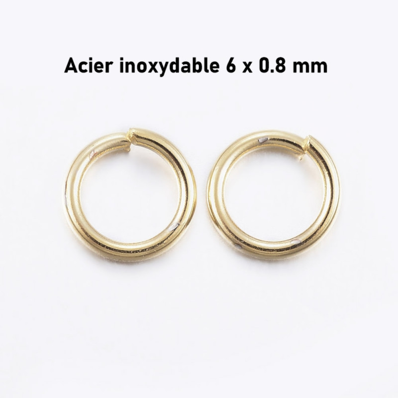 100 anneaux de jonction en acier inoxydable 6 x 0.8 mm doré