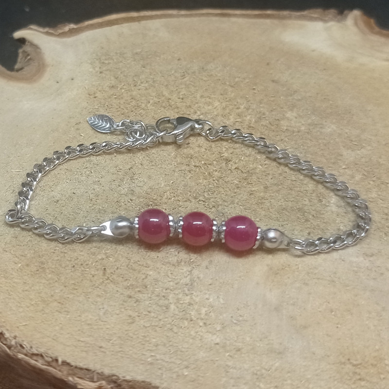 1 bracelet en rubis et acier inoxydable de 15 cm+2 cm