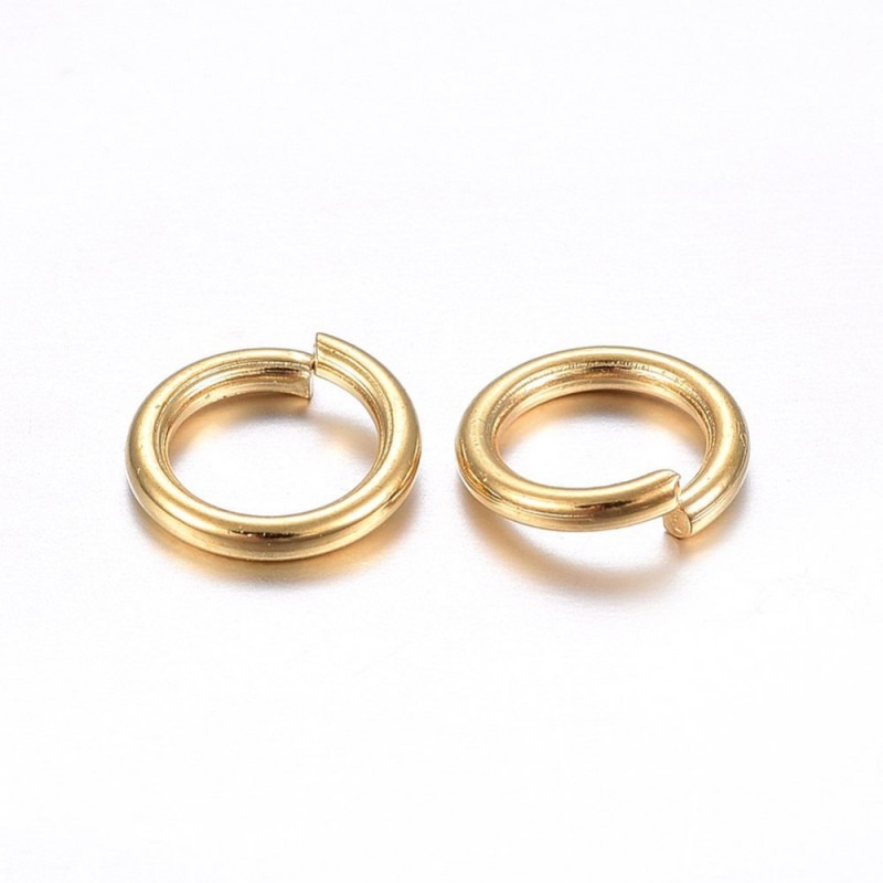 50 anneaux de jonction en acier inoxydable 7 x 1 mm doré