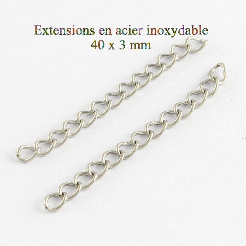 50 chaines d'extension en acier inoxydable 40x3 mm