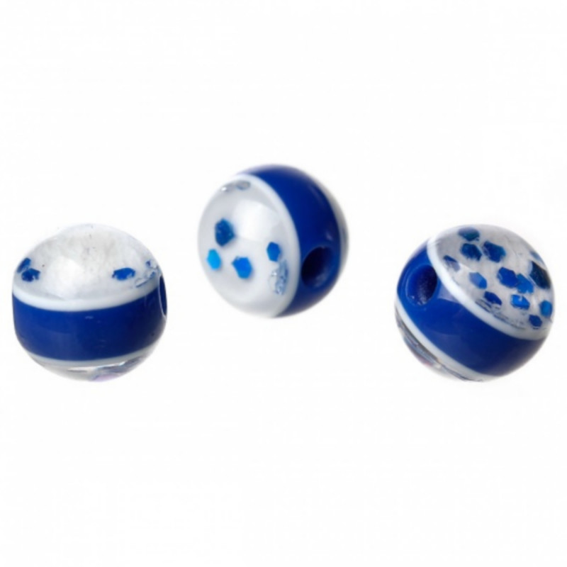 20 perles en résine pailletées bleues 8 mm