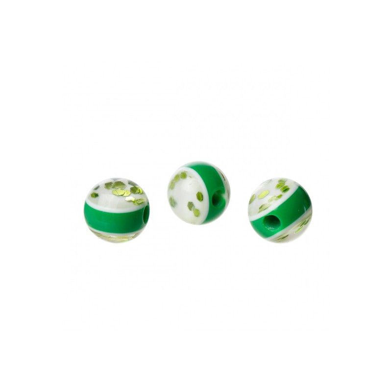 20 perles en résine pailletées vertes 8 mm