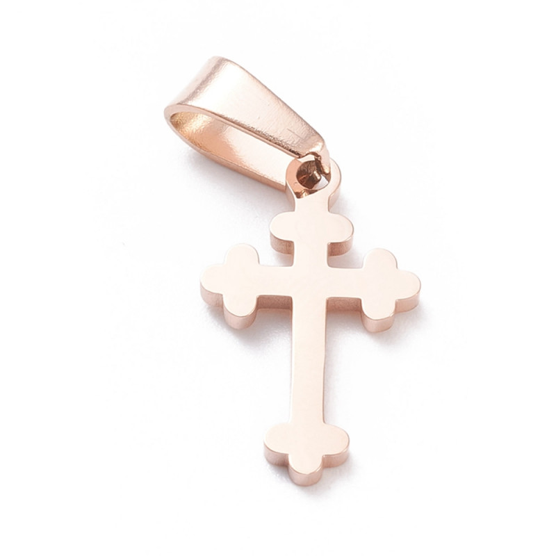 1 pendentif d'une croix en acier inoxydable or rose 19 x 11 mm