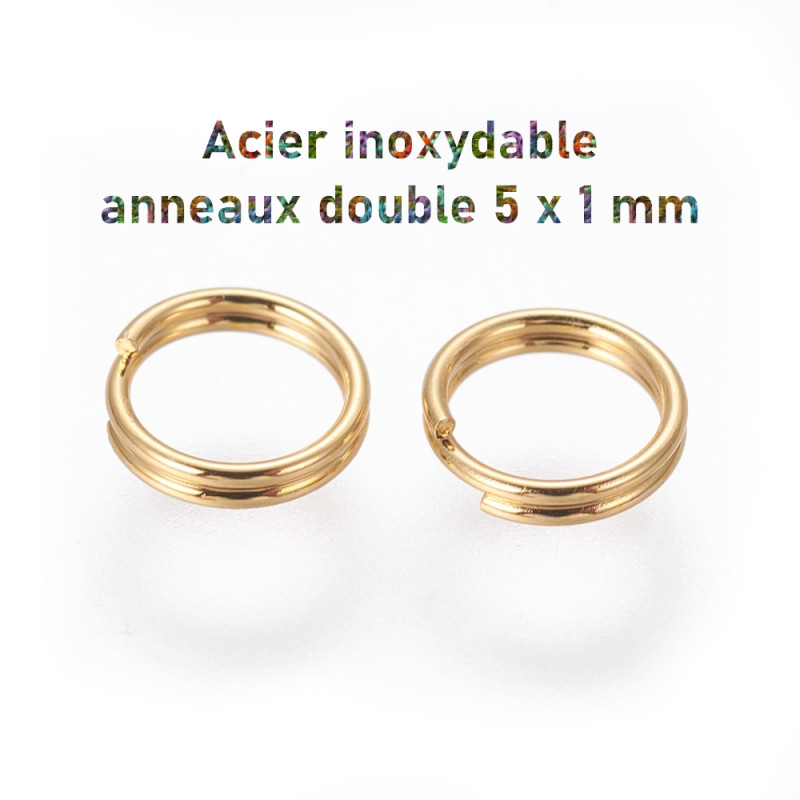 100 anneaux de jonction double en acier inoxydable doré 5 mm
