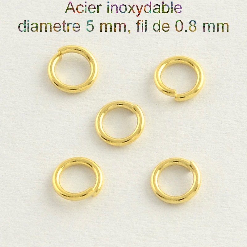 100 anneaux de jonction en acier inoxydable 5 x 0.8 mm doré