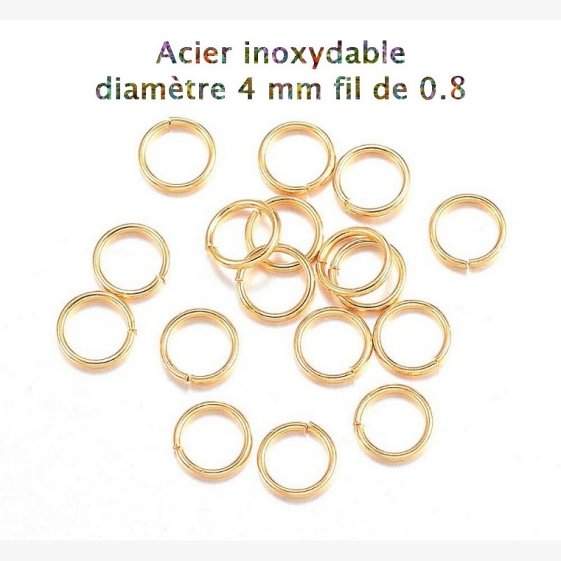 100 anneaux de jonction en acier inoxydable 4 x 0.8 mm doré