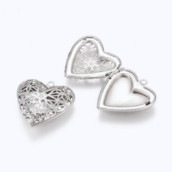 2 pendentifs coeur secret ciselé en acier inoxydable 26 mm