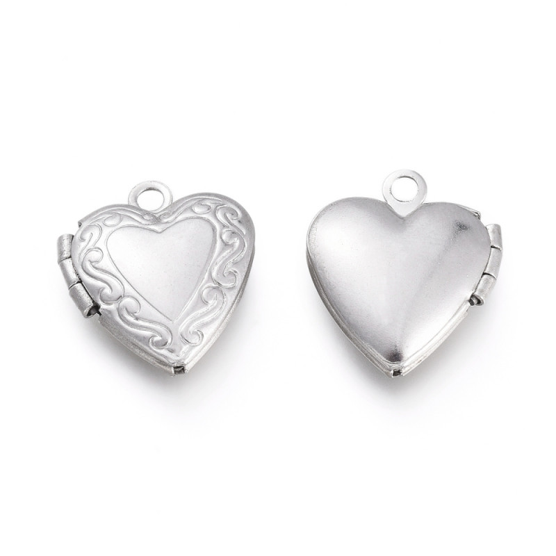 4 petits pendentifs coeur secret en acier inoxydable 14x12 mm