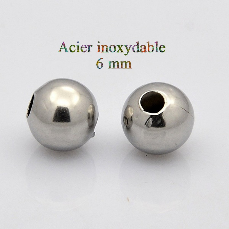20 perles de 6 mm en acier inoxydable