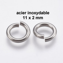 10 anneaux de jonction 11 x 2 mm en acier inoxydable