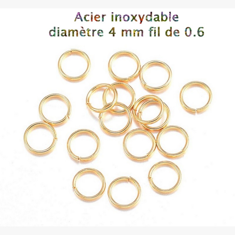 100 anneaux de jonction en acier inoxydable 4 x 0.6 mm doré