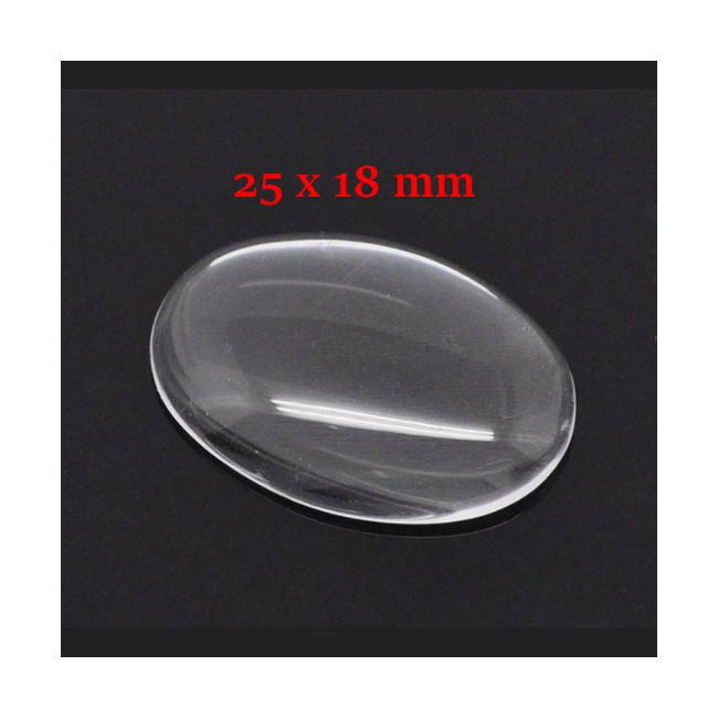 10 cabochons ovales en verre transparent 25 x 18 mm